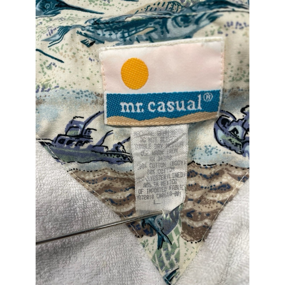 VTG Mr Casual Aquatic Fish & Boat Print Full Zip Terrycloth Lined Shirt Jacket L - Picture 3 of 3
